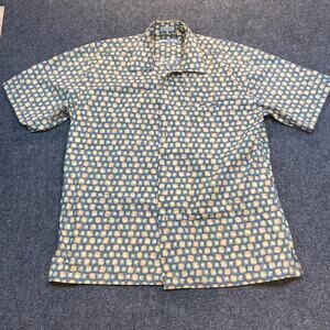 Burma Bibas Shirt Mens XL Blue Colorful Cotton Short Sleeve Classic Button Up